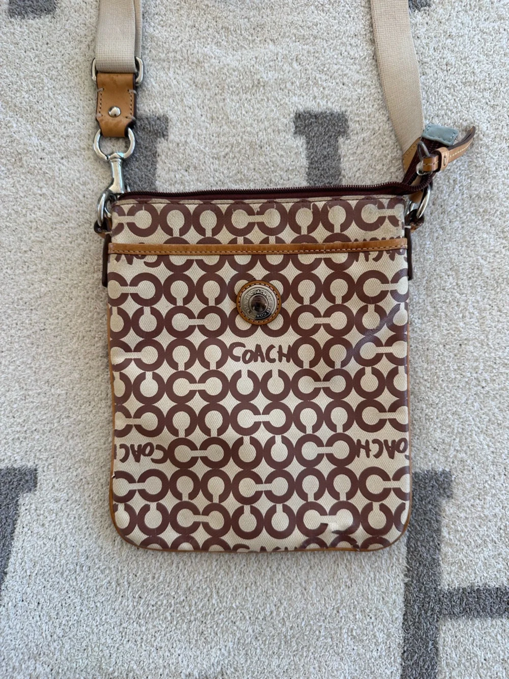 Coach Signature Crossbody Bag in Brown and Cream